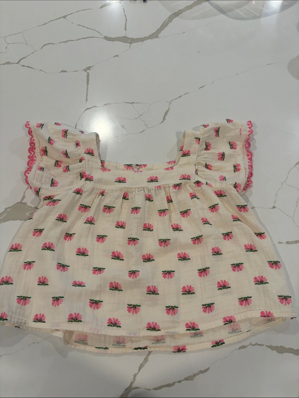 Old Navy Cream Top with Pink Floral Print